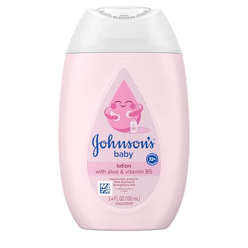 Johnson's Baby Lotion with Coconut Oil, Aloe Vera & Vitamin B5, 72 HR Hydration, Skin Moisturizer, Hypoallergenic, Safe for Newborn, Protects From Dryness & Strengthens Skin, 3.4 fl. oz