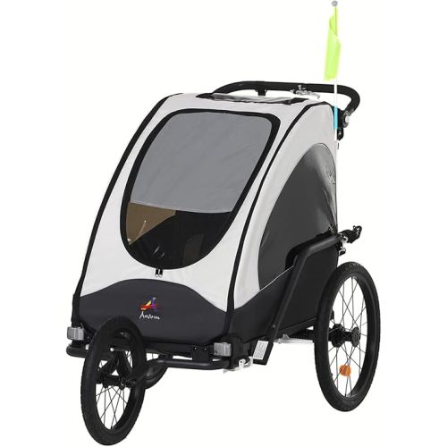 Aosom Bike Trailer for Kids 3 In1 Foldable Child Jogger Stroller Baby Stroller Transport Carrier with Shock Absorber System Rubber Tires Adjustable Handlebar Kid Bicycle Trailer