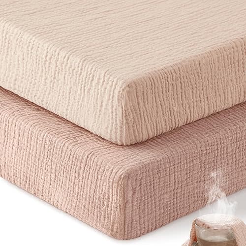 Muslin Crib Sheets for Boys Girls, 100% Cotton Fitted Crib Sheet 2 Pack for Standard Crib and Toddler Mattress, Breathable Soft Baby Sheet 28x52x8in Gradient Pink