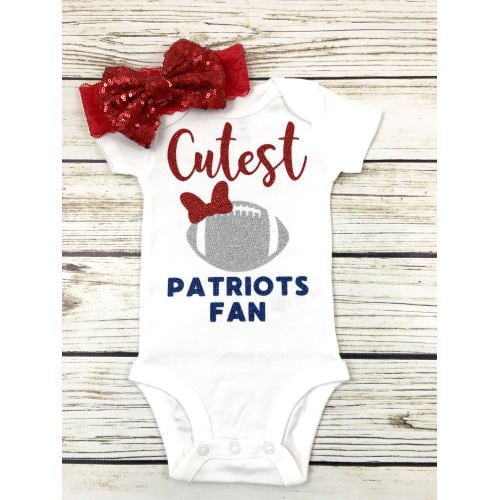 Cutest Patriots Fan Football Bodysuit Outfit For Baby Girl