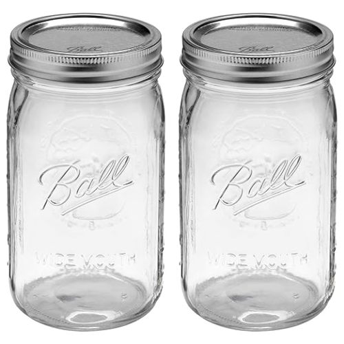 Ball Wide Mouth 32-Ounces Quart Mason Jars with Lids and Bands, (2 Jars)