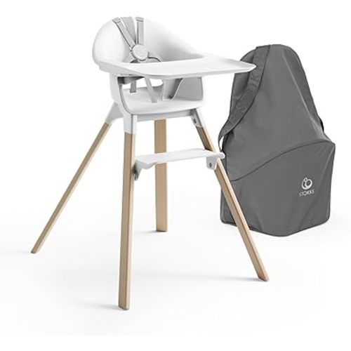 Stokke Clikk High Chair (Cloud Grey) + Travel Bag (Grey) - All-in-One High Chair with Tray & Harness - Light, Durable & Travel Friendly - Best for 6-36 Months or Up to 33 lbs