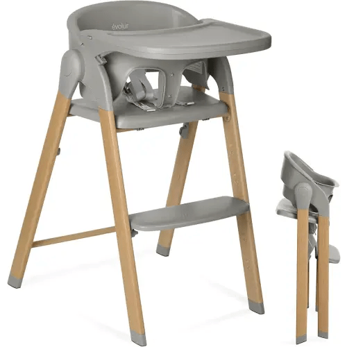 Evolur Nimbus High Chair in Dark Grey, Easily Converts from Baby High Chair to Adult Stool, Compact and Easy to Fold & Portable, Easy to Clean, Adjustable and Removable Tray