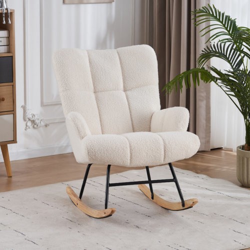 Marven Rocking Chair Teddy Upholstered, Soft Fabric, Modern Accent Chair for Living Room, Bedroom