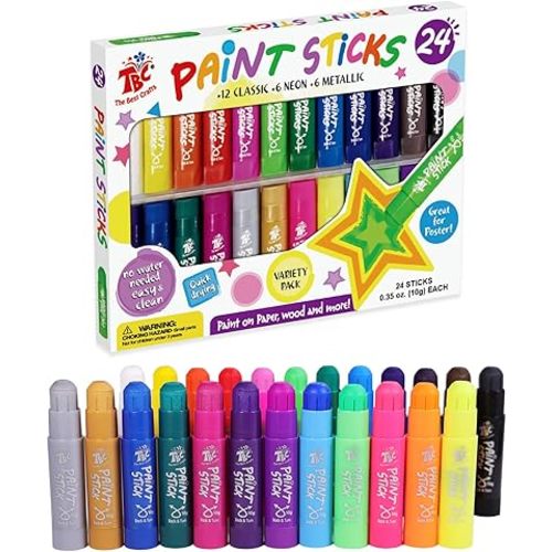 TBC The Best Crafts Paint Sticks,24 Classic Colors, Washable Paint, Non-toxic, Tempera Paint Sticks for Kids and Students