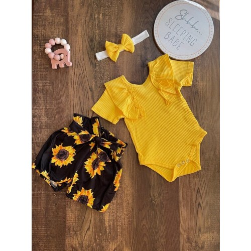 Sunflower Baby Girl Modern 3piece Outfit - Etsy