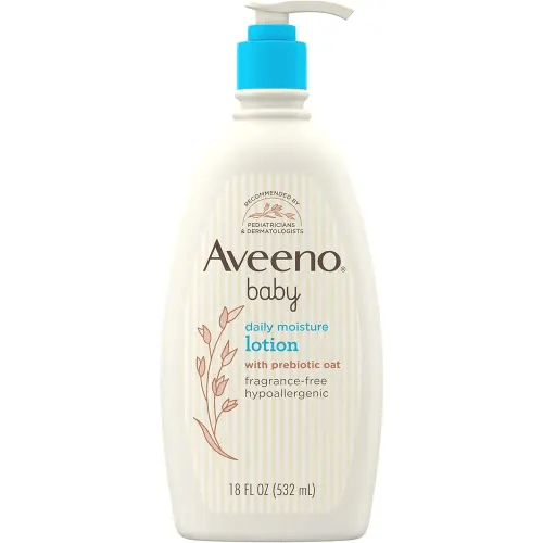 Aveeno Baby Daily Moisture Body Lotion for Sensitive Skin, Hypoallergenic Moisturizing Baby Lotion with Nourishing Oatmeal to Deeply Moisturize Baby's Skin, Fragrance-Free, 18 fl. oz