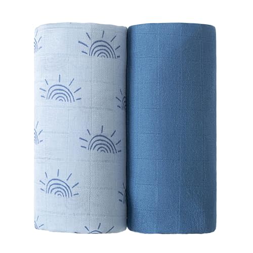 Viviland Muslin Swaddle Blankets, Baby Swaddle Wrap for Baby Boys and Girls, Breathable and Skin-Friendly Baby Receiving Blankets, Baby Essentials, Registry & Gift, 2-Pack Sun, 47 x 47 inches