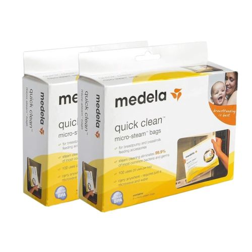 Quick Clean Micro-Steam Bags, 2 Pack of 5 (10 Microsteam Bags Total), for Medela Teethers, Training Cups, Pacifiers, Breast Pump Parts and Bottles