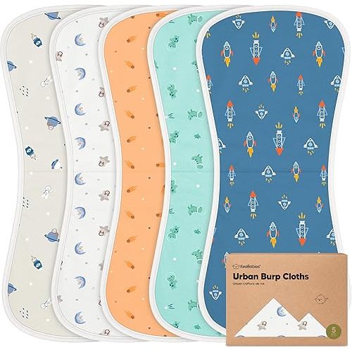 (Cosmo Design) Organic Burp Cloths for Baby Boys and Girls - 5-Pack Super Absorbent Burping Cloth, Burp Clothes, Soft & Plush, Newborn Milk Spit Up Rags, Burpy Cloth Bib for Unisex, Burping Rags