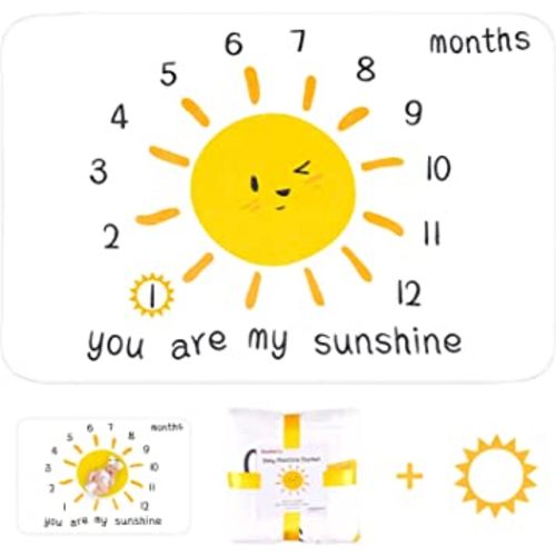 Baby Milestone Blanket - Cute Sun Design Monthly Milestone Blanket for Baby Boy and Girl, Soft and Thick Flannel Material Wrapped