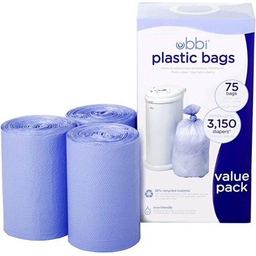 Ubbi Diaper Pail Plastic Bags, Disposable Baby Waste Bags, 3 Pack, 75 Count, 13-Gallon Bags - 75 Count (Pack of 1)