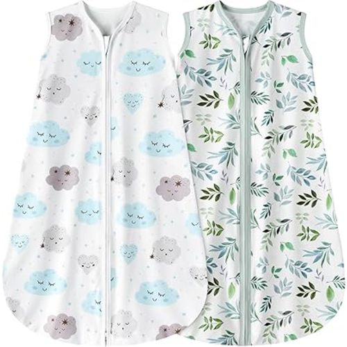 Newborn Sleep Sack Baby Swaddle,TOG 0.5 Baby Wearable Blanket,Baby Sleeping Bag (Leaf&Clouds, 3-6 Months)