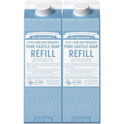 Dr. Bronner's Pure-Castile Liquid Soap Refill (Baby Unscented 32oz, Pack of 2)