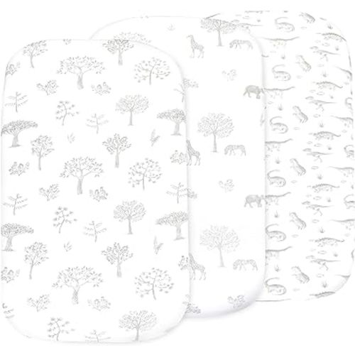3-Pack Organic Fitted Bassinet Sheets, Compatible with Halo, Snoo, Graco, Dream On Me, Delta, and Other Standard Size Bassinets - Fits Oval, Hourglass, & Rectangle Shapes (Size 32 x 16 x 4 Inches)