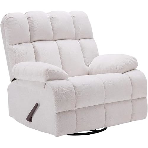 Eiayeebil 360° Swivel Glider Recliner, Oversized Recliner Rocker Chair, Extra Wide Manual Recliner, Overstuffed Soft Rocking Sofa Chair for Living Room& Bedroom (Beige)