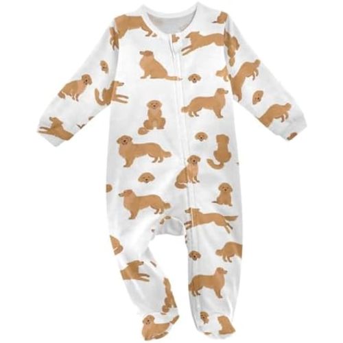 Forest Animals Cute Autumn Baby One-Piece Footies Long Sleeve Rompers Pajamas Zip Front Pjs for Boys Girls kids 3M