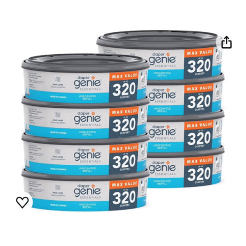 Amazon.com: Diaper Genie Essentials Round Refill 8-Pack | Holds Up to 2560 Newborn Diapers | Features Unscented Continuous Film | Compatible with Diaper Genie Complete and Expressions Pails,8 Count (Pack of 1) : Baby