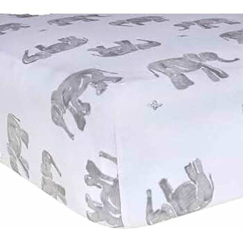 Burt's Bees Baby Print Fitted Crib Sheet Organic Cotton BEESNUG - Grey Wandering Elephants Animal Prints, Fits Unisex Standard Bed and Toddler Mattress, Infant Essentials, 52 x 28 Inch 1-Pack