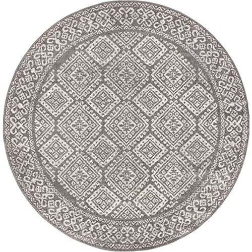 SAFAVIEH Tulum Collection Area Rug - 9' Round, Dark Grey & Ivory, Moroccan Boho Distressed Design, Non-Shedding & Easy to Clean, Ideal for Living Room, Bedroom, Dining Space (TUL264F)