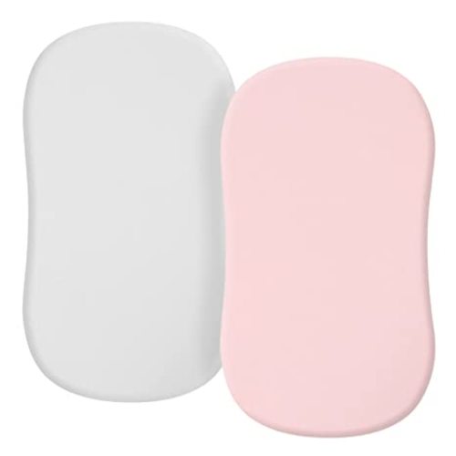 TILLYOU Bassinet Fitted Sheets for Baby Boy Girl, Universal Fit for Cradle Oval Rectangle Hourglass Mattress, 2-Pack Gray and Pink
