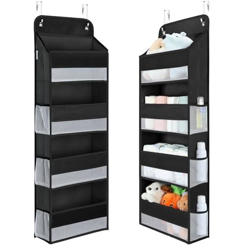 Yecaye 1 Pack Over the Door Organizer, 35.2lbs Load Toy Stuffed Animal Storage, Swing-proof Hanging Bathroom Organizers and Storage for Nursery Newborn Baby Essential Stuff Black