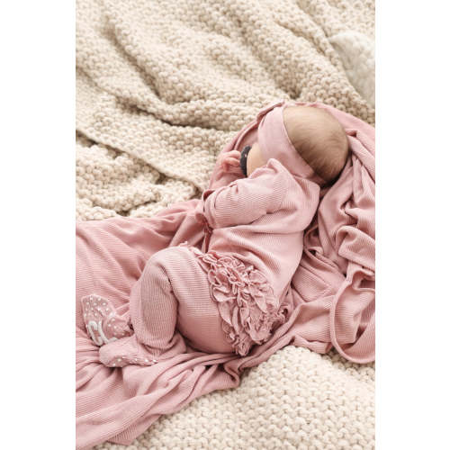 Vintage Rose Bamboo Waffle Ruffle Zipper Footie