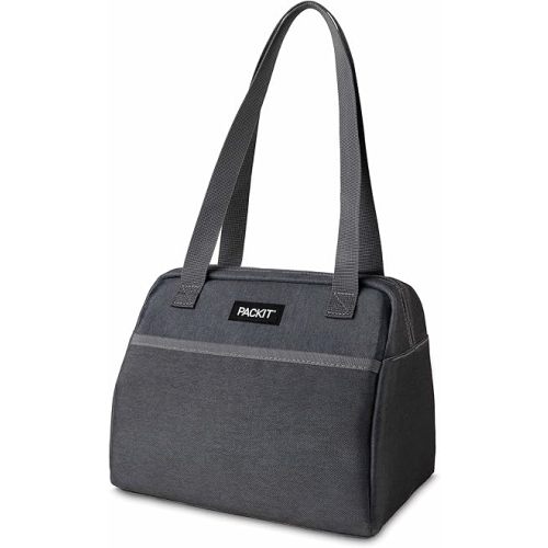 PackIt Freezable Hampton Lunch Bag, City Charcoal, Built with EcoFreeze Technology, Collapsible, Reusable, Zip Closure with Front Pocket and Shoulder Straps, Designed for Fresh Office Lunches