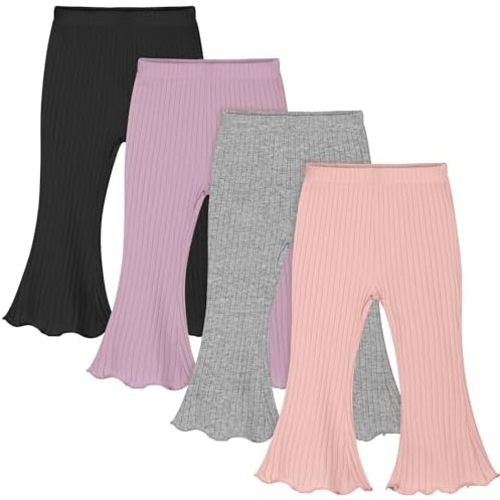 Resinta 4 Packs Baby Girl Flare Pants Solid Toddler Bell Bottoms Trousers Cotton Ribbed Ruffle Pants