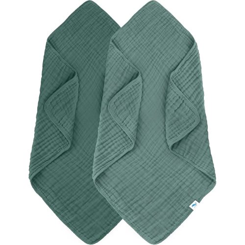 SWEET DOLPHIN Muslin Baby Bath Towels Blanket - 2 Pack 100% Cotton Towel for Babies, Infants, Toddlers - 40x40Inch - Highly Absorbent, Deep Emerald