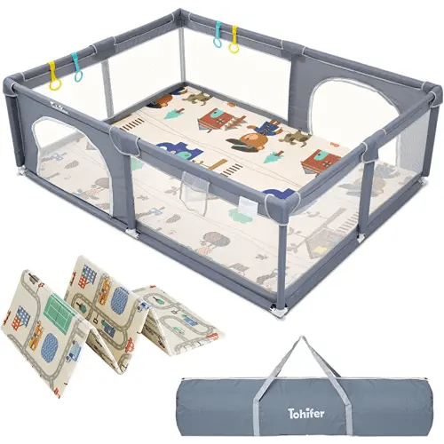 Baby Playpen with Mat, Large Baby Play Yard for Toddler, BPA-Free, Non-Toxic, Safe No Gaps Playards for Babies, Indoor & Outdoor Extra Large Kids Activity Center 79"x59"x26.5" with 0.4" Playmat