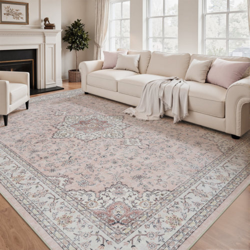 Floral Blush Non-Slip Washable Area Rug