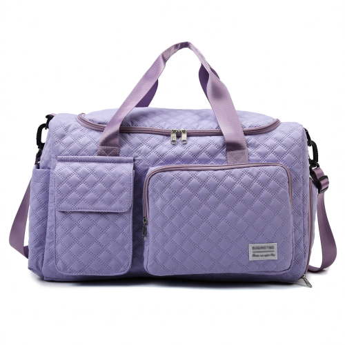 DAKIMOE Weekender Duffle Bag, Lightweight Nylon Travel Tote, Wet Pocket, Shoe Compartment, Purple