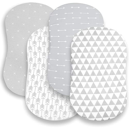 Bassinet Bed Sheets – Premium Bassinet Fitted Sheet for Halo, Mika Micky, Maxi COSI & Others - 4 Pack 100% Jersey Knit - Bassinet Bedding for Standard Size Oval or Halo Bassinet Pads for Boys & Girls