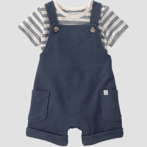 Little Planet by Carter's Baby Boys' Organic 2pc Stripe T-Shirt and Overall Set - Navy 6M