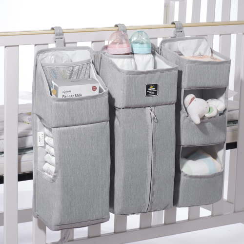 Sunveno 3-in-1 Crib Nursing Organizer Set for Baby Essentials Storage, Gray