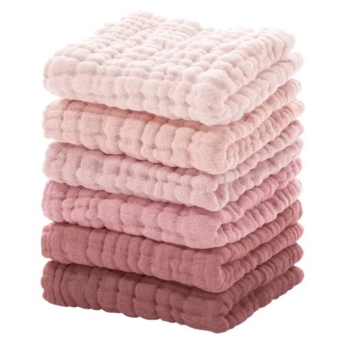 Looxii Muslin Baby Washcloths 6 Pack, 100% Cotton Baby Wash Cloths for Baby Face Body, 12x12 inches Large Soft Absorbent Face Towels for Newborns Gradient Pink