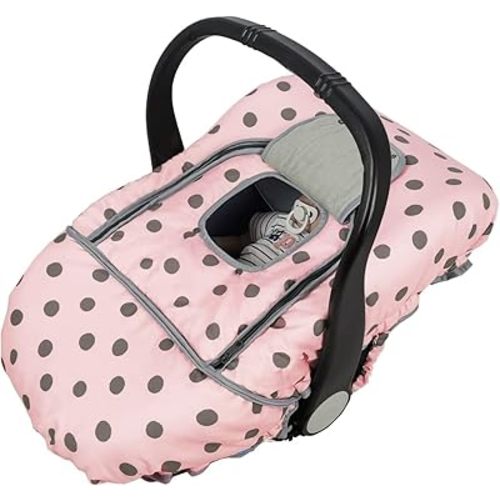 Carseat Cover Girls, Winter Baby car seat Covers for Infant car seat, Baby Carrier Cover Canopy, Window in Door Zipper Open, Thick Padded, Pink dots;