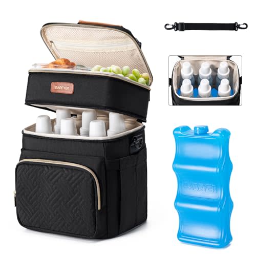 BABEYER Insulated Breastmilk Cooler Bag with Ice Pack - Holds 6x9oz Bottles, Leakproof Double Layer, Baby Bottle Cooler Bag with Adjustable Strap for Nursing Moms, Daycare & Travel