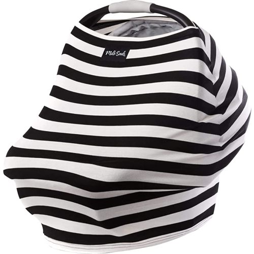 Milk Snob Original 5-in-1 Cover - Added Privacy for Breastfeeding, Baby Car Seat, Carrier, Stroller, High Chair, Shopping Cart, Lounger Canopy - Newborn Essentials, Nursing Top (Black & White Stripe)