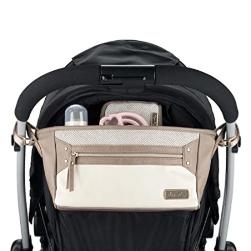 Itzy Ritzy Adjustable Stroller Caddy and Organizer Bag Featuring Front Zippered Pocket, 2 Built-In Interior Pockets & Adjustable Straps to Fit Nearly Any Stroller (Vanilla Latte)