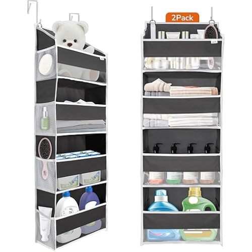 ULG 2 Pack Over The Door Storage Organizer with 4 Pockets 8 Mesh Side Pockets, 36 lbs Weight Capacity Door Hanging Organizers for Bedroom,Bathroom,Nursery,Pantry,Dorm(Dark Gray)