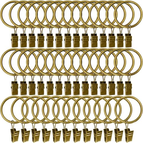 40 Pack Metal Curtain Rings with Clips, Drapery Clips with Rings, Curtain Rod Clips Hooks, Decorative Windows Hanging Curtain Hangers, 1.5 Inch Interior Diameter, Bronze