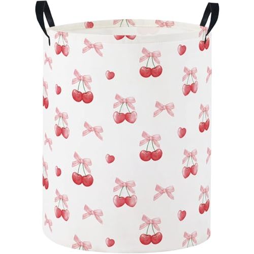 Baby Laundry Basket Baby Nursery Hamper Kids Laundry Basket Toy Storage Bin for Boys Room Decor Gift Baskets for Bedroom Bathroom(Cherry)
