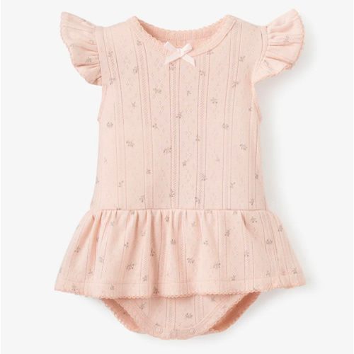 Blush Floral Organic Cotton Pointelle Baby Bubble Romper – Elegant Baby