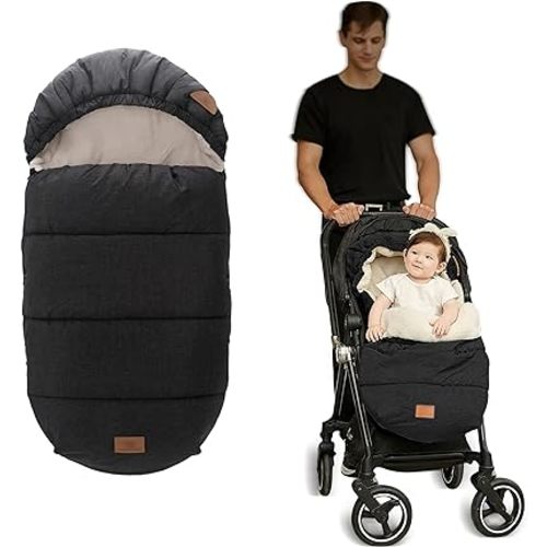 LAT Baby Warm Bunting Bag Universal,Stroller Sleeping Bag Cold Weather,Waterproof Toddler Footmuff(Detachable,Black)