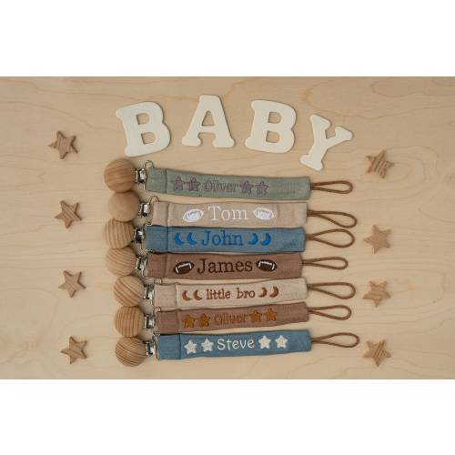 Personalized Pacifier Clip Holder, Embroidered Name, Custom Boho Pacifier Holder, Bamboo Dummy Clip, Monogrammed Baby Shower Gift, Paci Clip