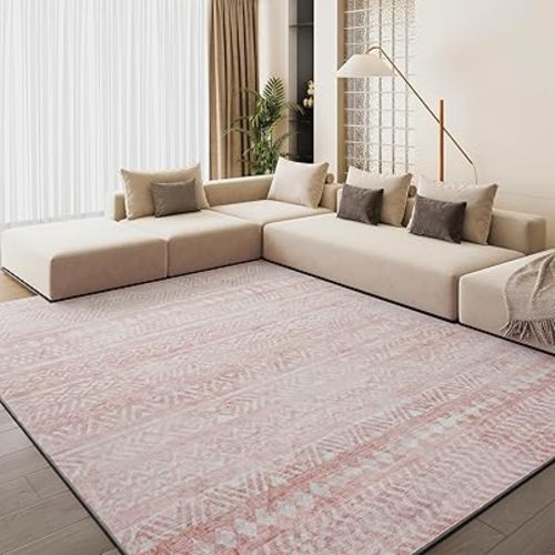 Pink Rugs for Living Room Nursery Rug Area Rug 5x7 Machine Washable Rugs for Bedroom Carpet Rug for Dining Room Non Slip Soft Boho Moroccan Farmhouse Modern Rug