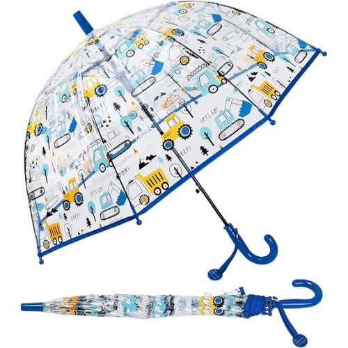 Kids Umbrella Clear Bubble Umbrellas for Rain,Transparent Dome Safety Windproof Umbrella with Easy-Grip Hook Handle for Toddler Girls and Boys