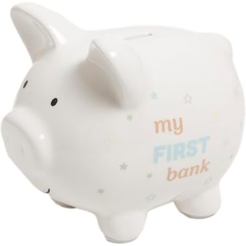Kate & Milo My First Mini Ceramic Piggy Bank, White with Stars
